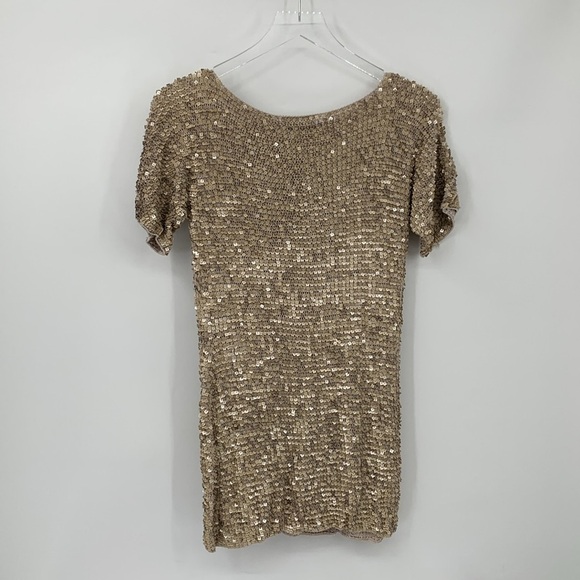 Wallis sequin crochet sweater gold metallic square short sleeve top shirt Small - Picture 3 of 4